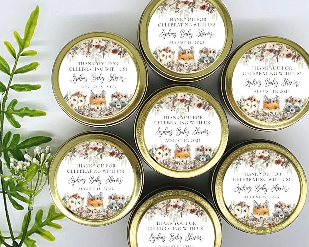 Floral Woodland Baby Shower Favors: Personalized Soy Candles (set of 12 ...