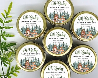 Woodland Baby Shower Candles: Personalized Soy Favors - Set of 12