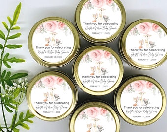 Woodland Baby Shower Favors: Pink Floral Soy Candles - Set of 12