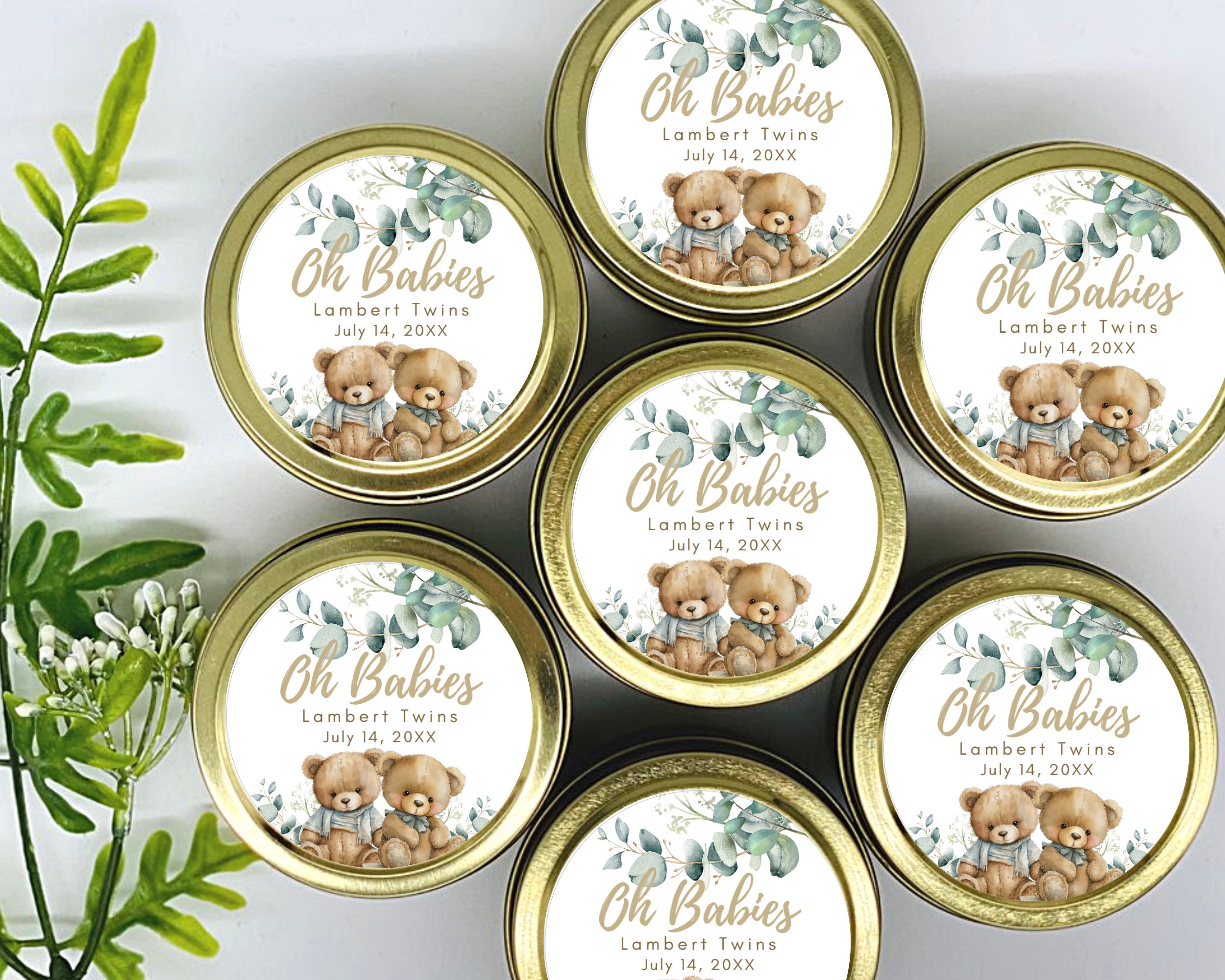 Twins Teddy Bear Soy Candle Favors - Baby Shower Set of 12 - Etsy