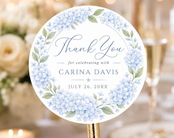 Blue Bridal Shower Dusty Blue Hydrangea Stickers for Party and Cookie Bags