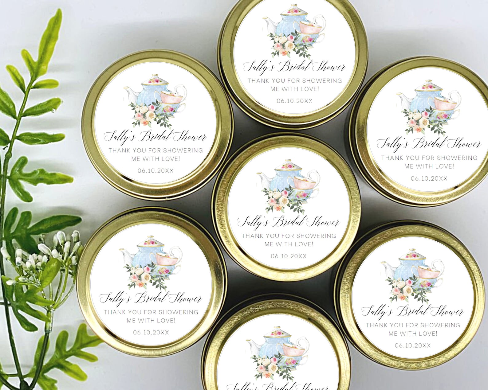 Tea Party Candle Favors: Personalized Bridal Shower Soy Candles (set of ...
