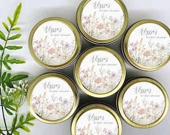 Wildflower Bridal Shower Favors: Personalized Soy Candles (Set of 12)