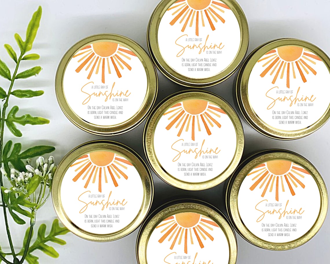 Sunshine Baby Shower Favors: Personalized Soy Wax Candles - Set of 12 ...
