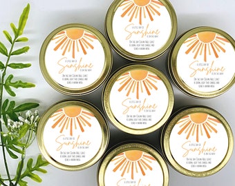 Sunshine Baby Shower Favors: Personalized Soy Wax Candles - Set of 12