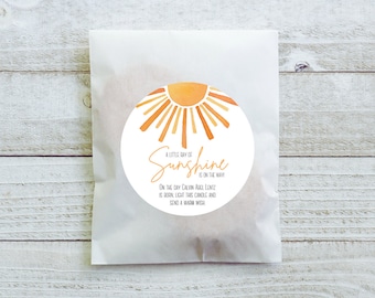 Sunshine Stickers - A Little Ray of Sunshine - Stickers for Candy Favor Bags - Custom Stickers - Baby Shower Stickers