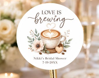 Love Is Brewing Bridal Shower Stickers for Party and Cookie Bags