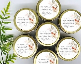 Baby Girl Prayer Candle - Boho Flowers Shower Candles - Boho Baby Shower - Baby Bridal Shower - Set of 12 - Bridal Shower Candles
