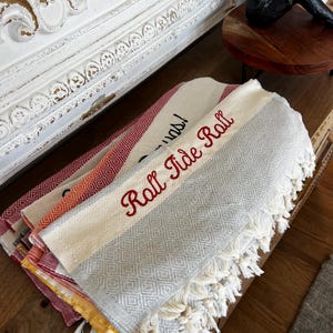 ROLL TIDE ROLL- Alabama Tea Towel, football, crimson tide, kitchen decor, home decor, client gift, handcrafted gray and red, bathroom decor