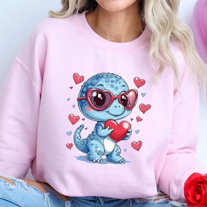 Valentine&#39;s Day T-Rex Sweatshirt, T-Rex Valentine Sweatshirt, Valentine Dino Hoodie, Dinosaur Love Shirt, Sweet T-Rex Tee, Romantic T-Shirt
