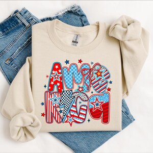 Retro America Sweatshirt, Womens USA Crewneck Sweatshirt, USA Shirt, 4th of July Sweatshirt, Patriotic Sweatshirt, Red White and Blue