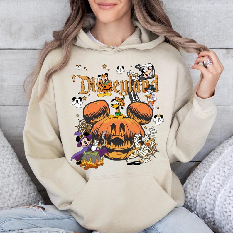 Retro Disneyland Hoodie,Mickey and Friends Halloween Hoodie,Halloween Pumpkin Hoodie,Disneyland Halloween Hoodie,Gift for Halloween bild 1