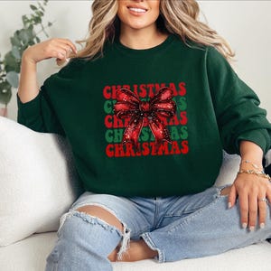 Red Bow Coquette Christmas Sweater, Merry Christmas Bow Sweatshirt, Merry Christmas Coquette Sweater for Holidays, Holiday Bow Sweater