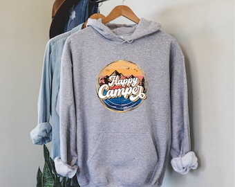 Happy Camper Hoodie, Camping Graphic, Nature Lover Gift