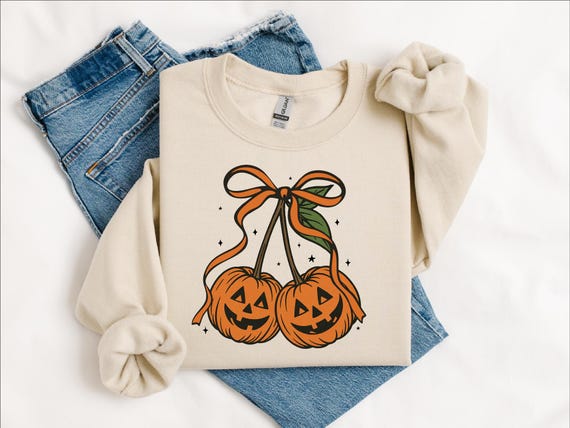 Pumpkin Cherries Sweatshirt, Fall Sweatshirt, Halloween Sweatshirt, Pumpkin Sweater, Autumn Sweatshirt, Fall Vibes Crewneck, Pumpkin Sweater