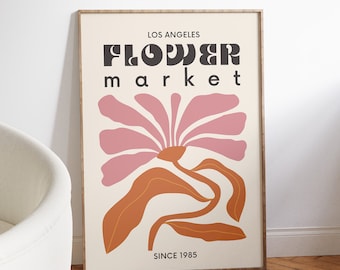 Los Angeles Flower Market Poster | Matte | Trendy Flower Market Print | Pink and Orange