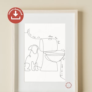Close the Lid V2 Bathroom Poster Cat Dog Digital Print Instant Download