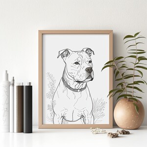 Beautiful Pitbull Painting, Print for Dog Lovers, Minimalistic Line Art, Digital Art, Perfect for Home Decor