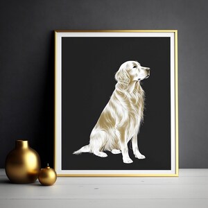 Beautiful Golden Retriever Painting, Print for Dog Lovers, Minimalistic Line Art, Digital Art, Perfect for Home Decor