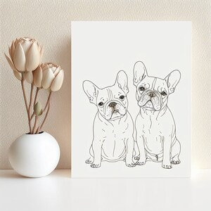 Adorable French Bulldogs Painting, Print for Dog Lovers, Minimalistic Line Art, Digital Art, Perfect for Home Decor