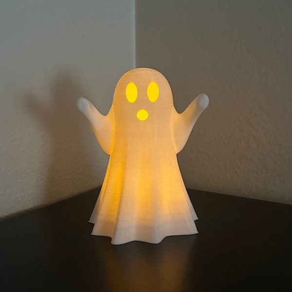 Spooky Ghost Decoration with Flickering LED Tealight Candle | Cute Halloween Decor