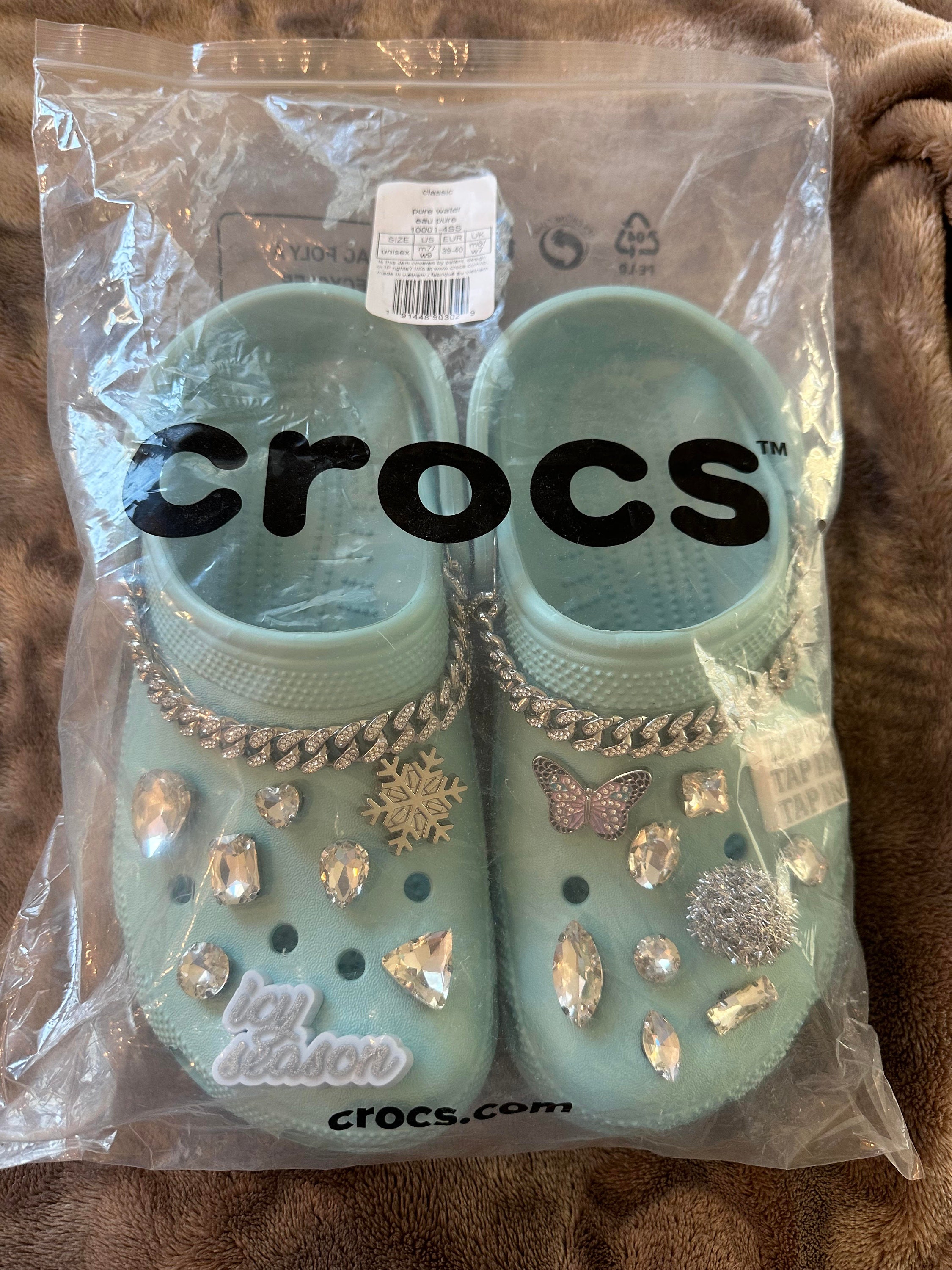 New Custom Crocs Women's Size 9 Icy Blue With Custom 