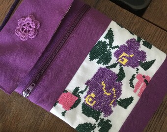 Crossbody Purse with ‘kanavice’ embroidery - Purple