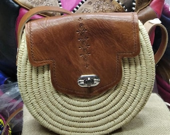Round Rattan Bag, Leather Raffia Bag, Straw Bag, Hand Woven Box Bag, Gift For Her, Gift For Mom, Women's Woven Box Bag, Morocco Bag, Summer
