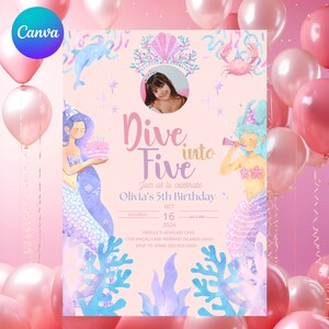 Mermaid 5th Birthday Invitation: Pastel Under the Sea (Editable Template)