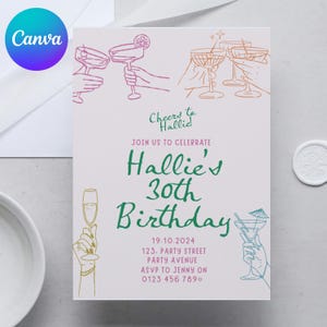 Scribble Cocktail Birthday Invitation: Editable Party Template (Digital Download)