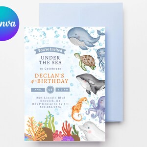 Editable Under the Sea Birthday Invitation Template (Digital Download)