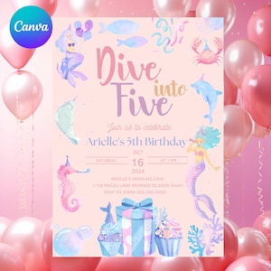 Mermaid 5th Birthday Invitation: Editable Under the Sea Party (Digital Download)