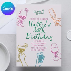 Scribble Cocktail Birthday Invitation: Editable Party Invite (Canva Template)