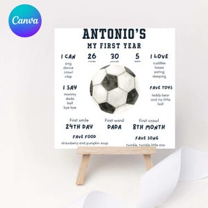 Soccer Birthday Milestone Board Template - Modern Editable Canva Template for Any Age Boy Birthday Party, Boho Design