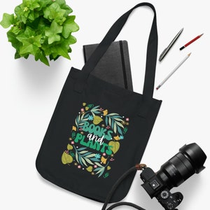 Books & Plants Tote, Books Tote Bag, Plants Tote Bag, Gift for Her, Gift for Teacher, Organic Gift, Nature gift, Unique Gift, Cotton Tote