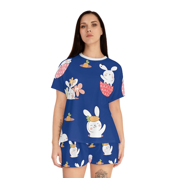 Women's PJ bunny print Pajamas with cute print bunny Pyjamas with cute bunny pj's gift for her Easter pj set with bunny print Easter PJ'S