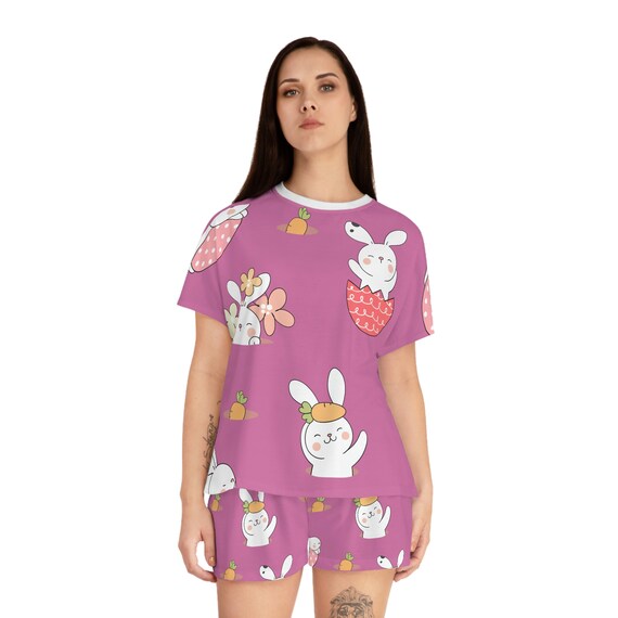 Women s PJ Bunny Print Pajamas With Cute Print Bunny Pyjamas With Cute Bunny Pj s Gift for Her Easter Pj Set With Bunny Print Easter PJ S Etsy Canada