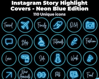 Instagram Highlight Covers Blue | Ig Highlight Covers | Instagram Story Highlight Icons Neon Blue | Ig Story Highlights | Branding Neon Blue