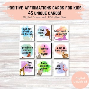 Cartes imprimables d'affirmation positive pour les enfants | Cartes d'encouragement | Cartes positives pour enfants | Affirmations quotidiennes d'estime de soi pour les enfants