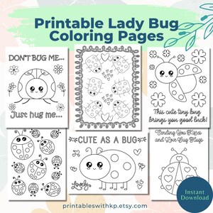 Printable Lady Bug Coloring Pages For Preschoolers, Easy Insect Kids Coloring Activity Pages Set, Cute Bugs Activity Sheets