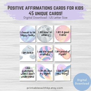 Positive Affirmationskarten für Kinder | Druckbare Ermutigungs Karten | Positivity Karten für Kinder | Tägliche Affirmationen des Selbstwertgefühls für Kinder