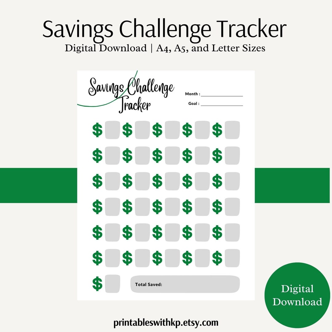 Printable Savings Challenge Saving Tracker Money Saving Savings Goals ...