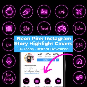 Instagram Highlight Covers Neon Pink, Aesthetic Ig Highlight Covers | Instagram Story Icons Neon Pink | Ig Story Highlights | Branding Icons