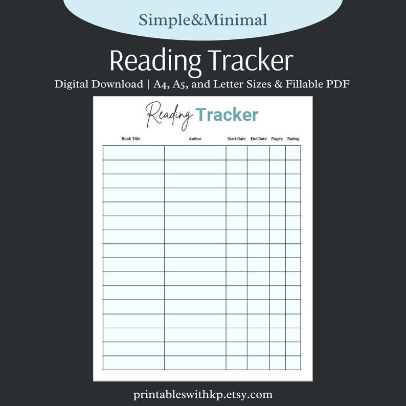 Printable and Digital Reading Log, Book Log, Great for Avid Readers