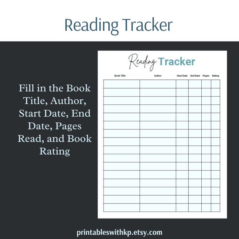Printable and Digital Reading Log, Book Log, Great for Avid Readers