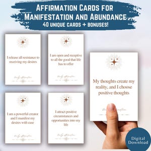 Baraja de cartas de afirmaciones positivas, kit de tablero de visión, manifestar abundancia, tarjeta minimalista, afirmación motivacional diaria, tarjetas imprimibles