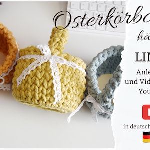 CROCHET PATTERN + LINEA + with video tutorial Easter basket, basket, gift basket, crochet basket with a wooden bottom, instructions in German