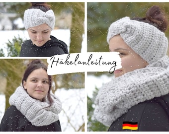 CROCHET INSTRUCTIONS set + KENNA + knot headband and loop for any yarn in all sizes, scarf and headband, instructions in German