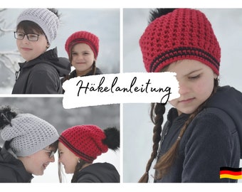 CROCHET INSTRUCTIONS + RUBY + crochet beanie with fur bobble unisex from 36-60 cm head circumference Winter hat, instructions in German