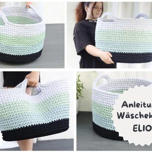 Crochet pattern + ELIO+ XXL laundry basket/storage basket, crochet with wooden base, instructions in German